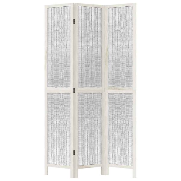 vidaXL Room Divider 3 Panels White Solid Wood Paulownia