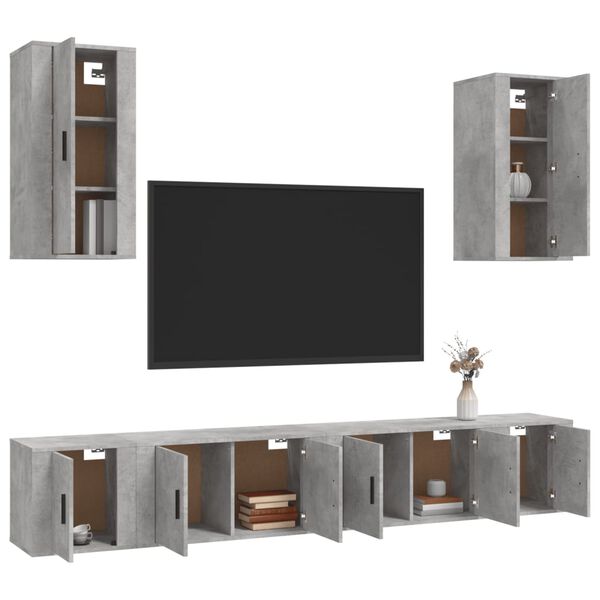 vidaXL 6 Piece TV Cabinet Set Concrete Grey Engineered Wood