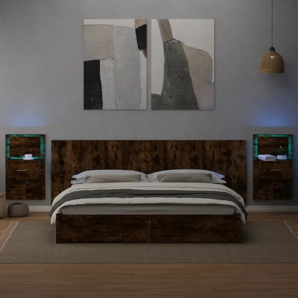 vidaXL Bed Headboard with Cabinets Smoked Oak 240 cm Engineered Wood