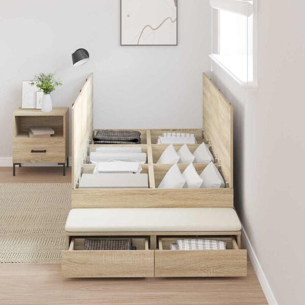 vidaXL Storage Bed Frame with Drawer Sonoma Oak 90 cm Engineered Wood