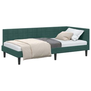 vidaXL Corner Bed Frame Dark Green 100 cm x 200 cm Velvet