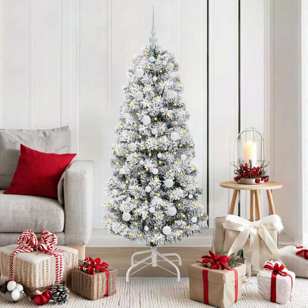 vidaXL Artificial Hinged Christmas Tree Green and White 150 cm