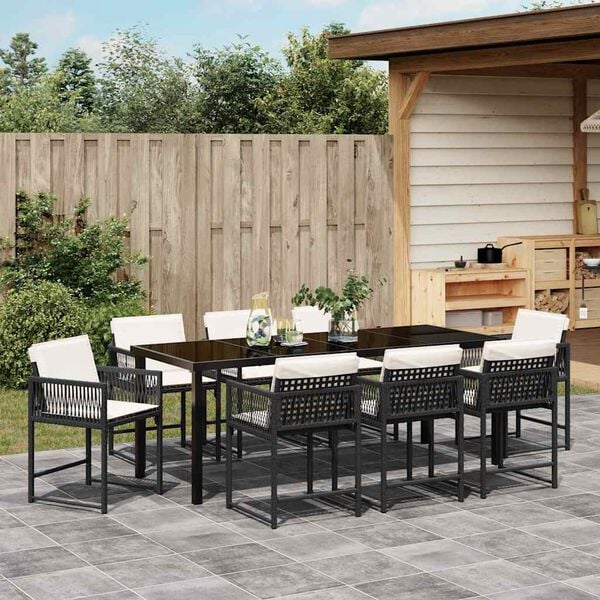 vidaXL Garden Dining Set 9 pcs Black Poly Rattan
