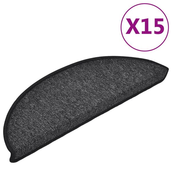 vidaXL Stair Mats 15 pcs 56x17x3 cm Anthracite Half Round