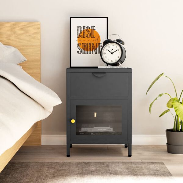 vidaXL Nightstand Anthracite 40x30x54.5 cm Steel and Glass