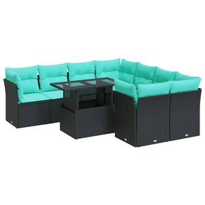 vidaXL 9 Piece Garden Sofa Set with Cushions Black Poly Rattan Acacia