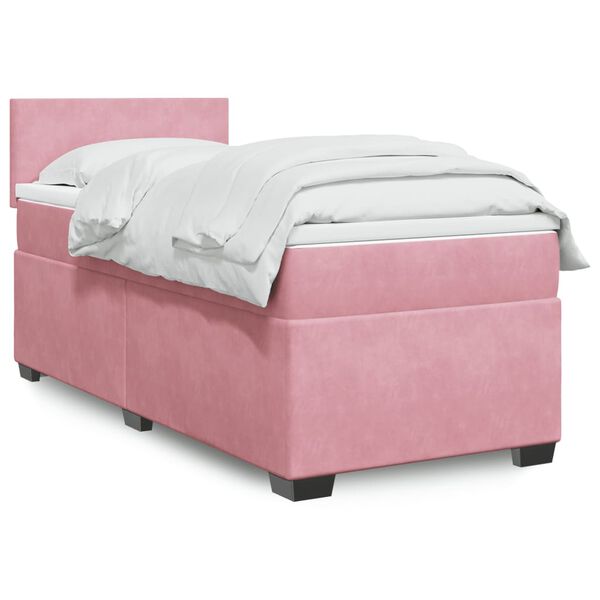 vidaXL Box Spring Bed with Mattress Pink 90x200 cm Velvet