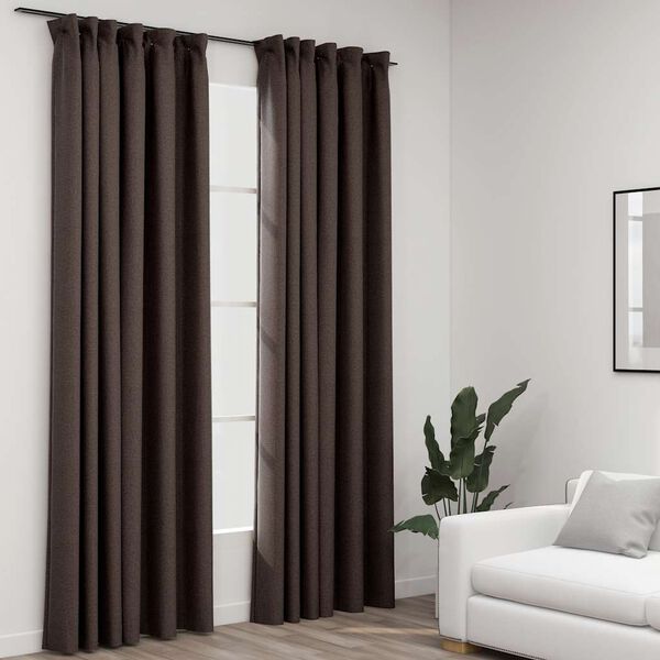 vidaXL Linen-Look Blackout Curtains with Hooks 2 pcs Taupe 140x245 cm
