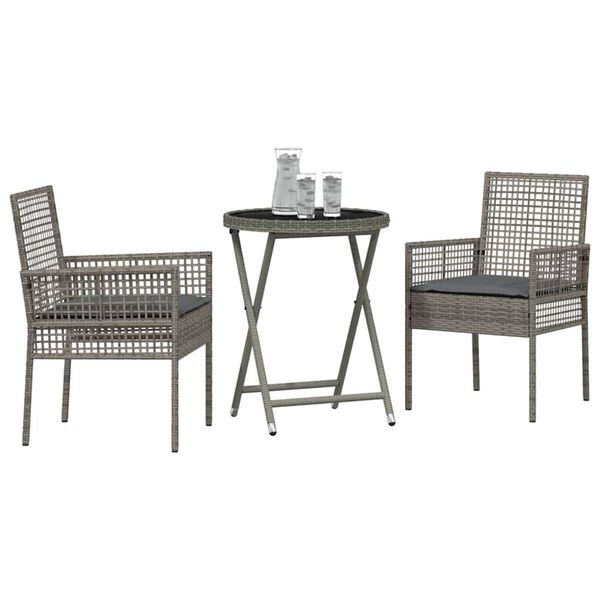 vidaXL Garden Bistro Set 3 pcs Grey Poly rattan