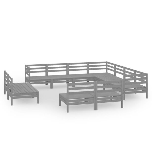 vidaXL 11 Piece Garden Lounge Set Solid Wood Pine Grey