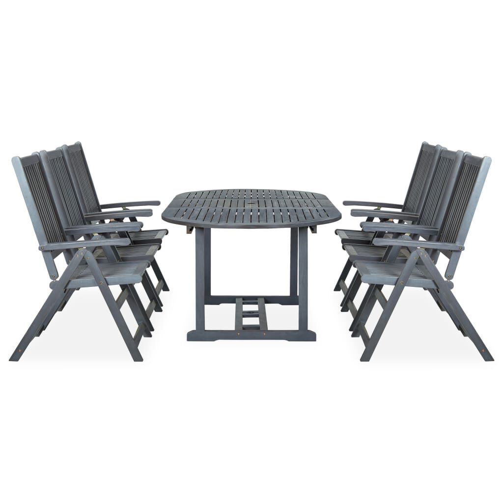 vidaXL 7 Piece Outdoor Dining Set Solid Acacia Wood Grey vidaXL