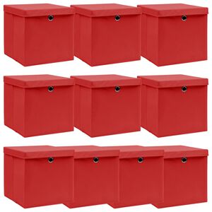 vidaXL Storage Boxes with Lids 10 pcs Red 32x32x32 cm Fabric