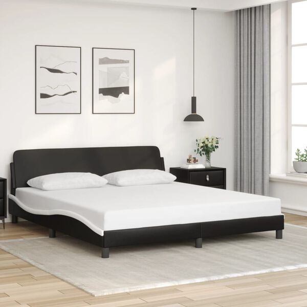 vidaXL Bed Frame "Dover" Black and White 180x200 cm Super King Faux Leather
