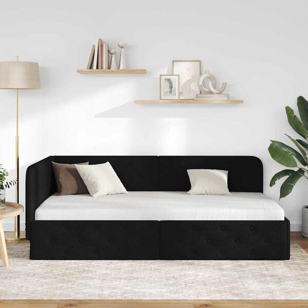 vidaXL Corner Bed Frame with Headboard Black 100 x 200 cm Fabric