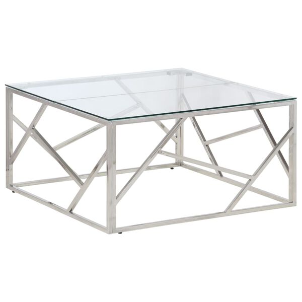 vidaXL Coffee Table Silver Stainless Steel and Tempered Glass