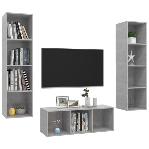 vidaXL 3 Piece TV Cabinet Set Concrete Grey Engineered Wood