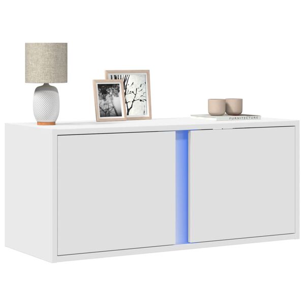 vidaXL TV Wall Cabinet with LED Lights White 80x31x35 cm