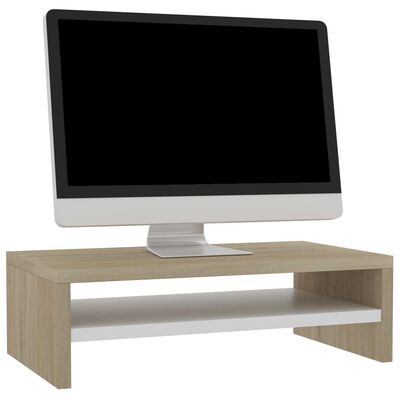vidaXL Monitor Stand White and Sonoma Oak 42x24x13 cm Engineered Wood