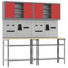 vidaXL Work Bench Set with Shelf 8 pcs Red 200 x 55 x 200 cm Steel