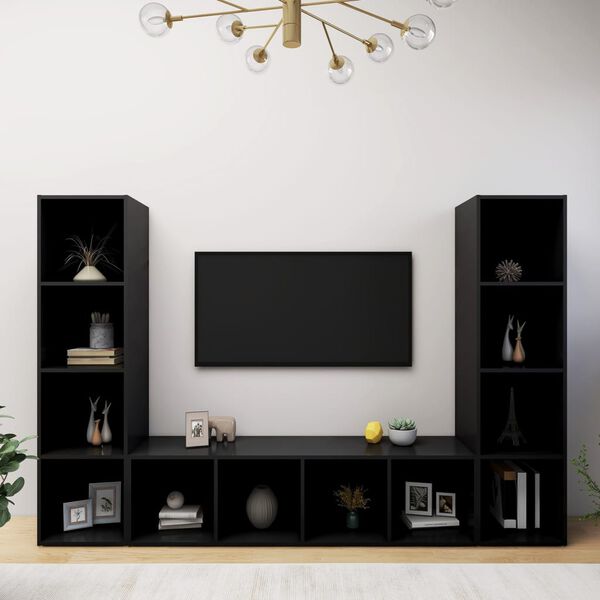 vidaXL TV Cabinets 3 pcs Black 142.5x35x36.5 cm Engineered Wood