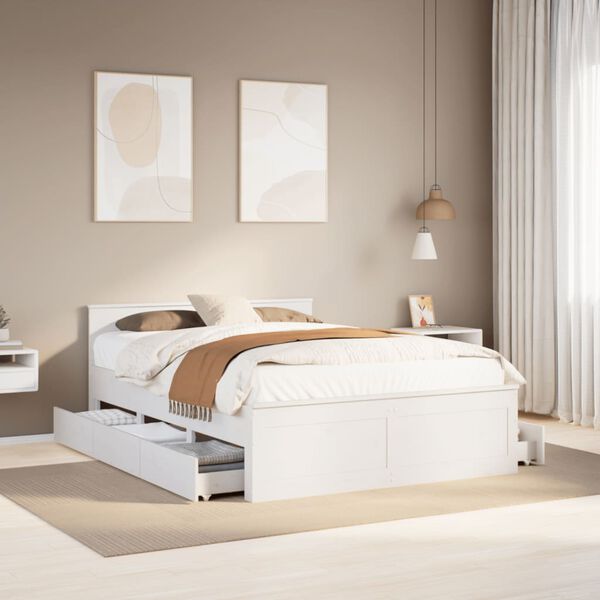 vidaXL Bed Frame without Mattress with Headboard White 160x200 cm Solid Wood Pine