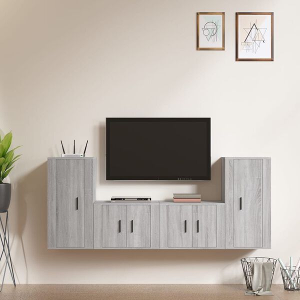 vidaXL 4 Piece TV Cabinet Set Grey Sonoma Engineered Wood