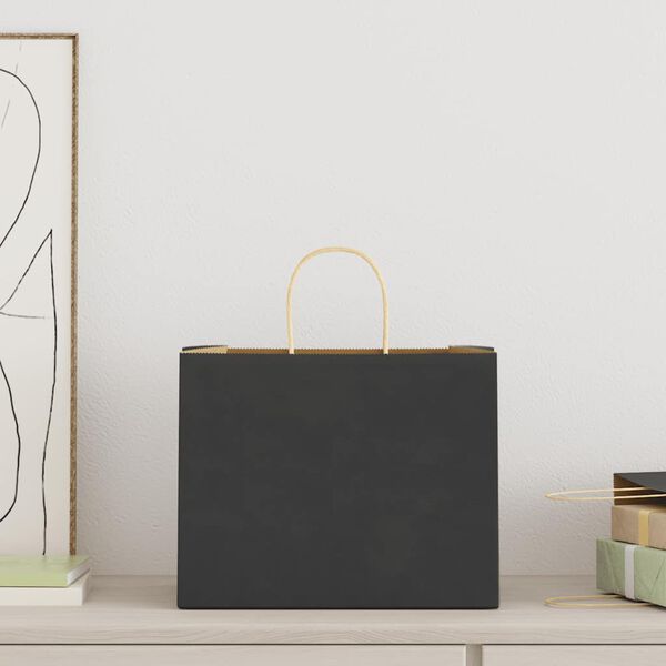 vidaXL Paper Bags 250 pcs with Handles Black 32x22x24 cm
