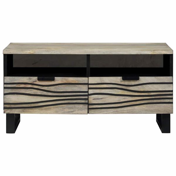 vidaXL Coffee Table Beige and Black 80 x 54 x 40 cm Solid Acacia wood