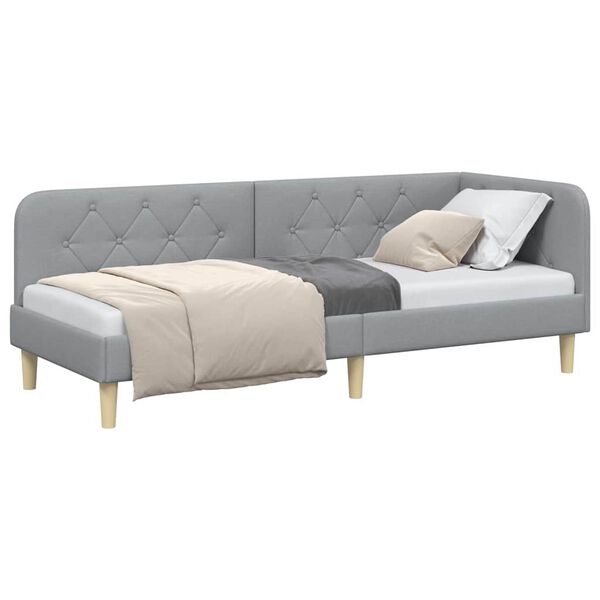 vidaXL Corner Bed Frame with Headboard Light Grey 80 x 200 cm Fabric