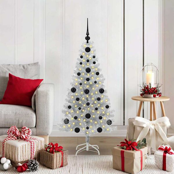 vidaXL Christmas Tree with 150 LEDs with Stand Silver 120 cm PET