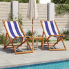 vidaXL Folding Beach Chair Blue and White Solid Wood Eucalyptus and Fabric