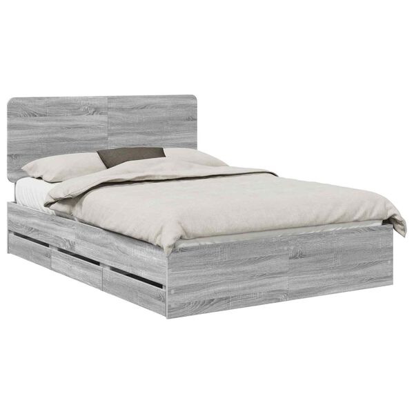 vidaXL Bed Frame with Drawer Grey Sonoma 160 x 200 cm Engineer Wood