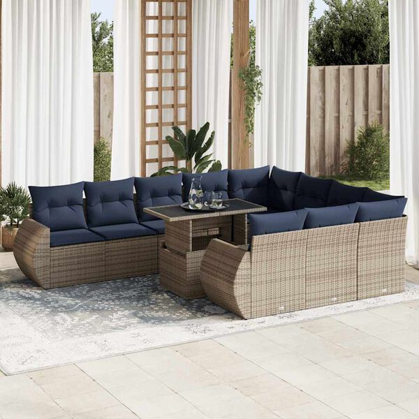 vidaXL 11 Piece Garden Sofa Set with Cushions Grey Poly Rattan Acacia