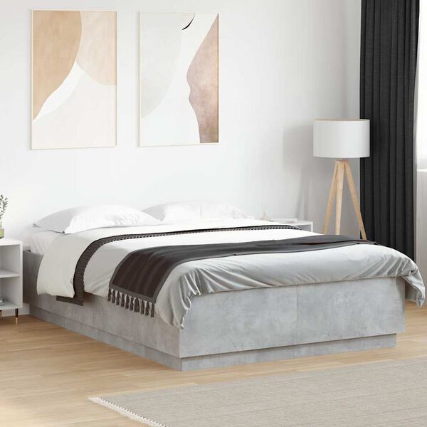 vidaXL Bed Frame with LED without Mattress Concrete Grey 150x200 cm King Size