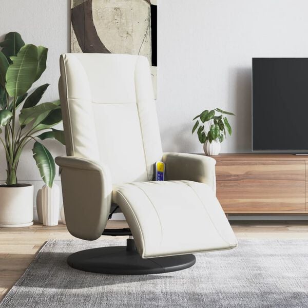 vidaXL Massage Recliner Chair with Footrest Cream Faux Leather