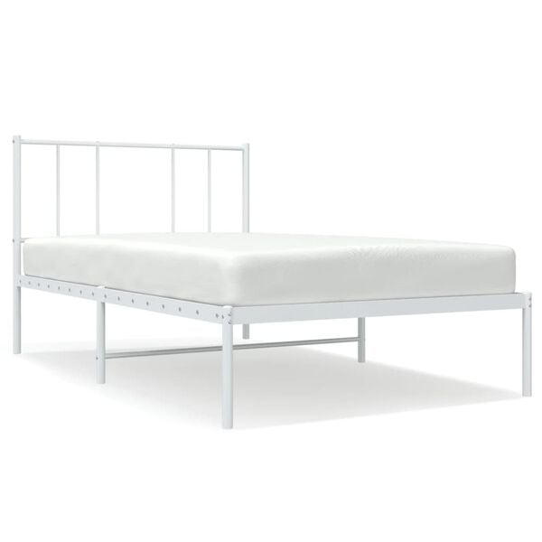 vidaXL Metal Bed Frame without Mattress with Headboard White 107x203cm