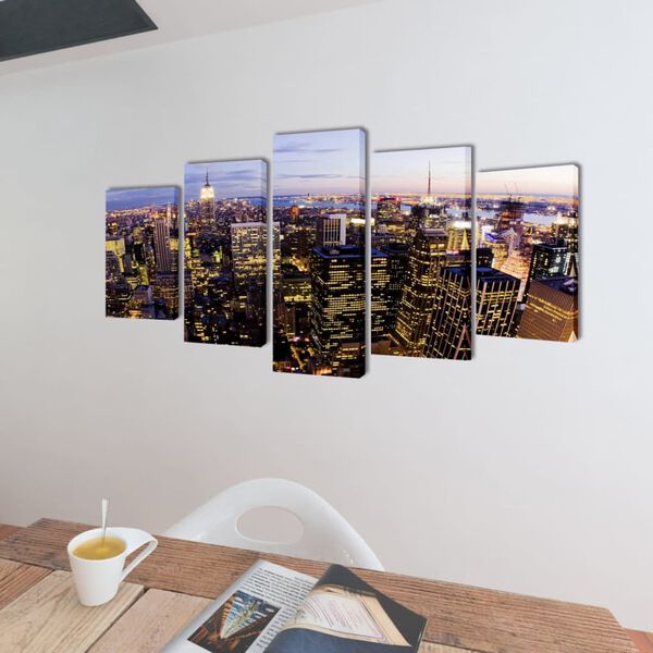 Canvas Wall Print Set Birds Eye View of New York Skyline 100 x 50 cm
