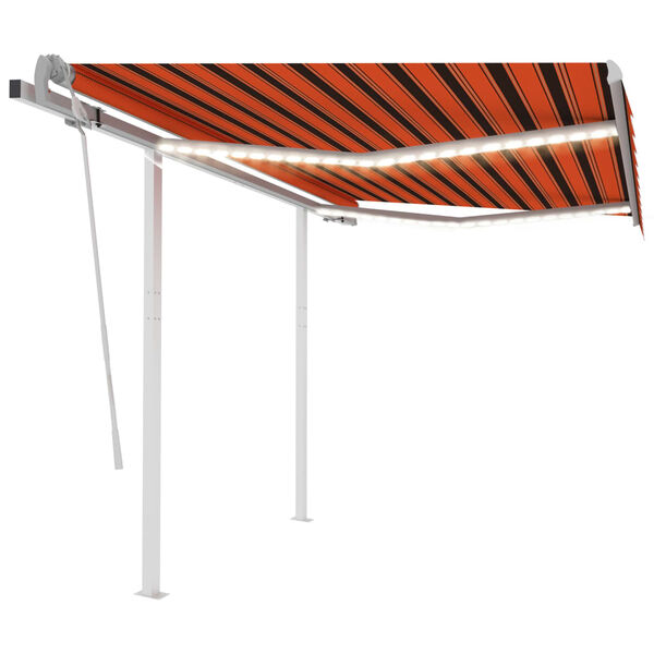 vidaXL Manual Retractable Awning with LED 3x2.5 m Orange and Brown