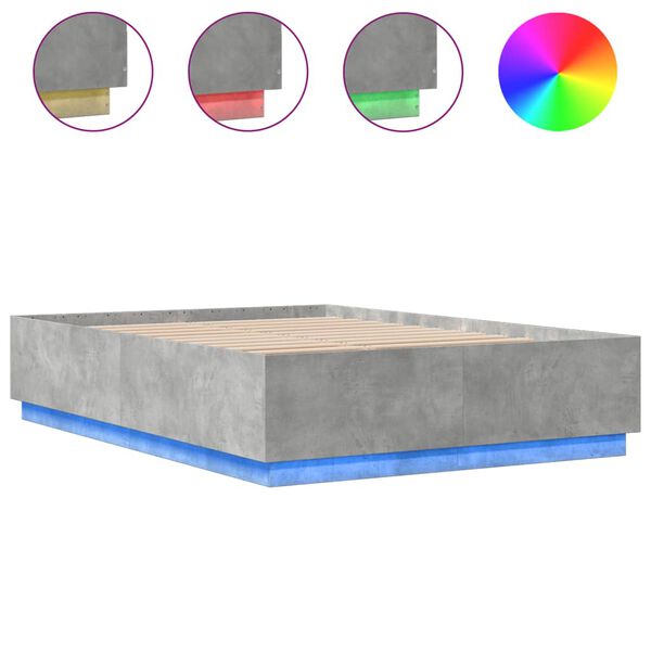 vidaXL Bed Frame with LED without Mattress Concrete Grey 140x200 cm
