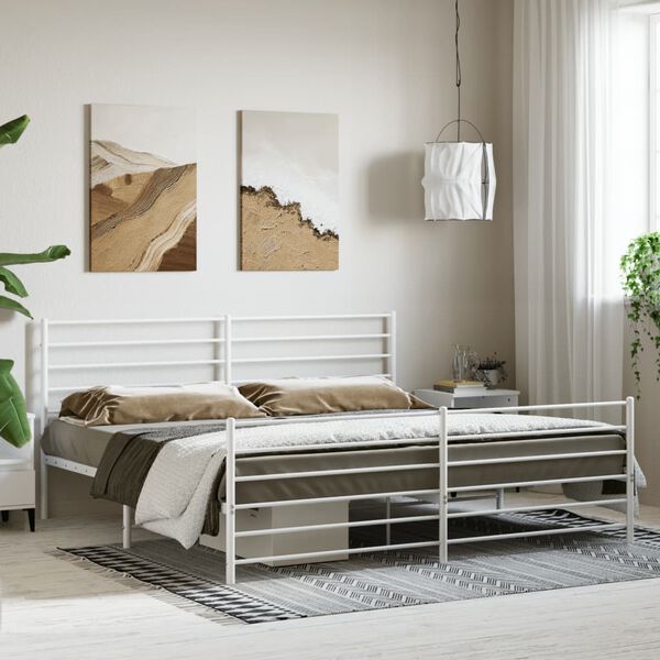 vidaXL Metal Bed Frame without Mattress with Footboard White 200x200cm