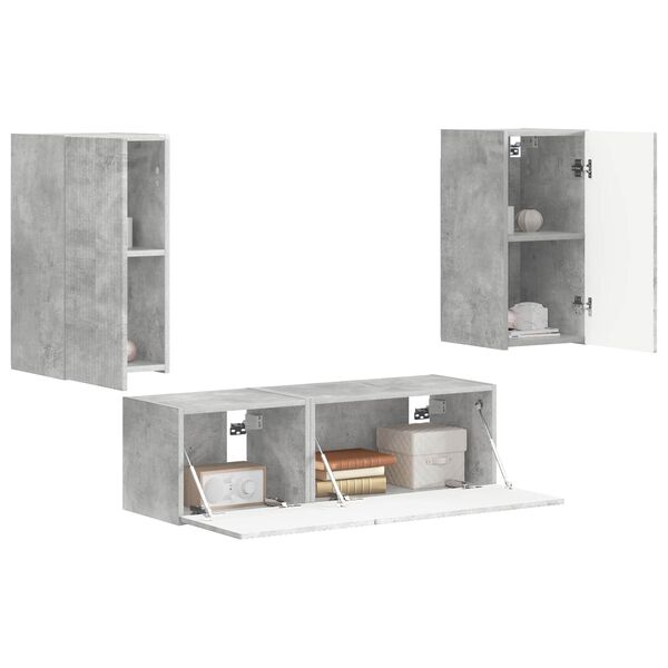 vidaXL TV Wall Cabinet Set 4 pcs Concrete Grey Engineered Wood