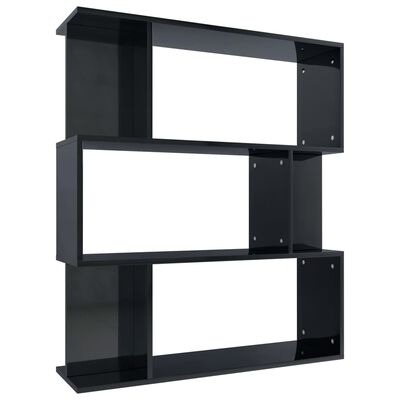 vidaXL Book Cabinet/Room Divider High Gloss Black 80x24x96 cm Engineered Wood