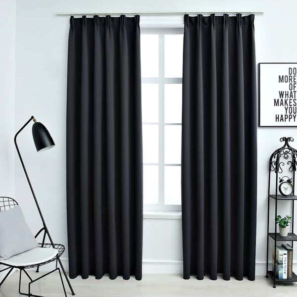 vidaXL Blackout Curtains with Hooks 2 pcs Black 140x175 cm