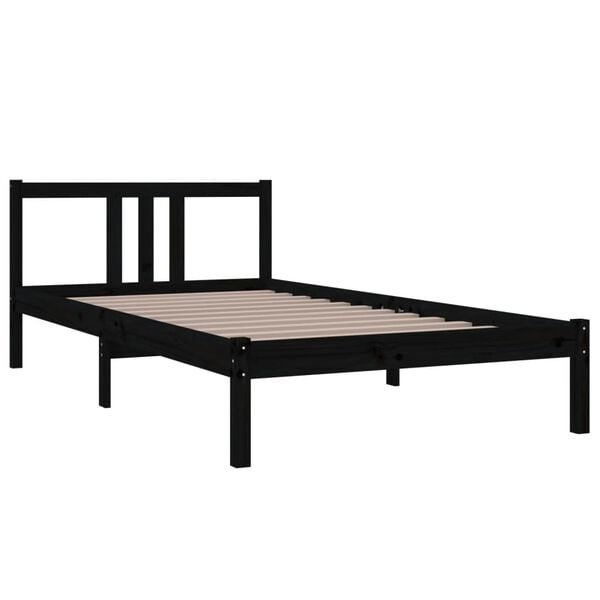 vidaXL Bed Frame without Mattress Black Solid Wood 100x200 cm