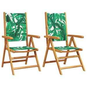 vidaXL Folding Chairs 2 pcs Leaf Pattern Solid Wood Acacia and Fabric