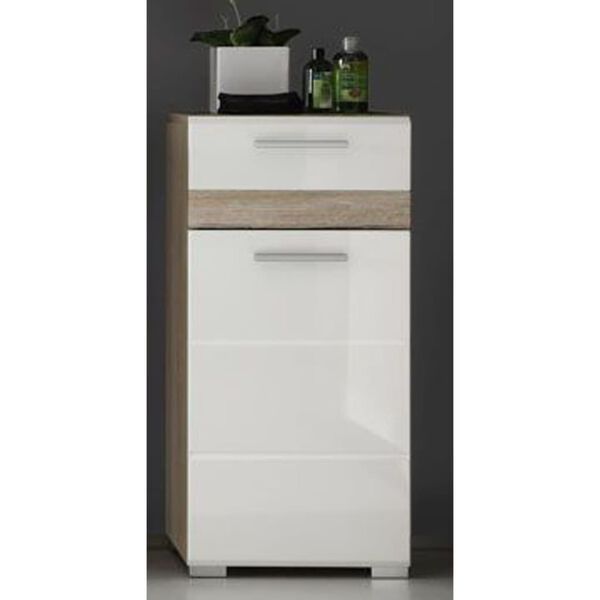 Trendteam Bath Storage Cabinet Set-One White and Light San Remo Oak