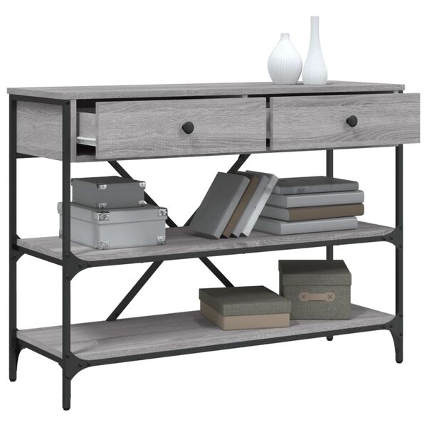vidaXL Console Table with Drawers and Shelves Grey Sonoma Engineered Wood