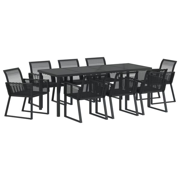 vidaXL Garden Dining Set 9 pcs Black Powder-Coated Steel