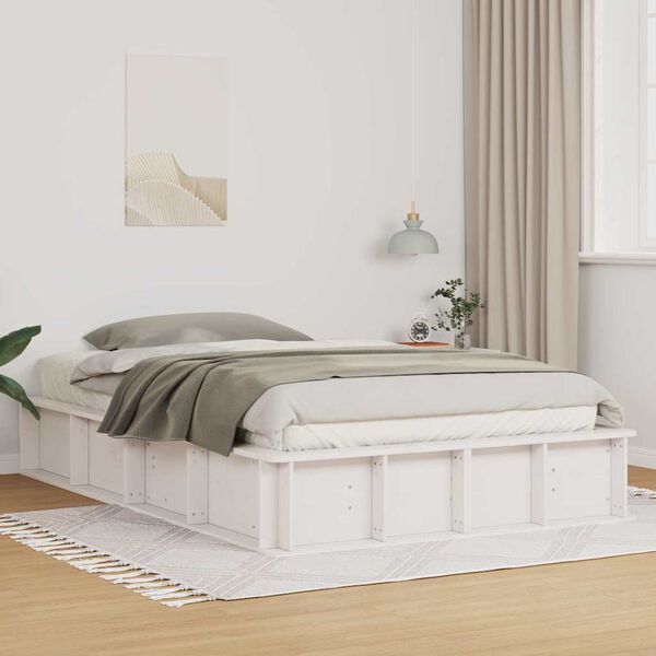 vidaXL Bed Frame White 120 x 200 cm Solid Pine Wood