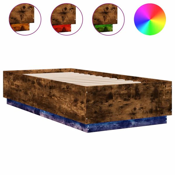 vidaXL Bed Frame with LED without Mattress Smoked Oak 100x200 cm